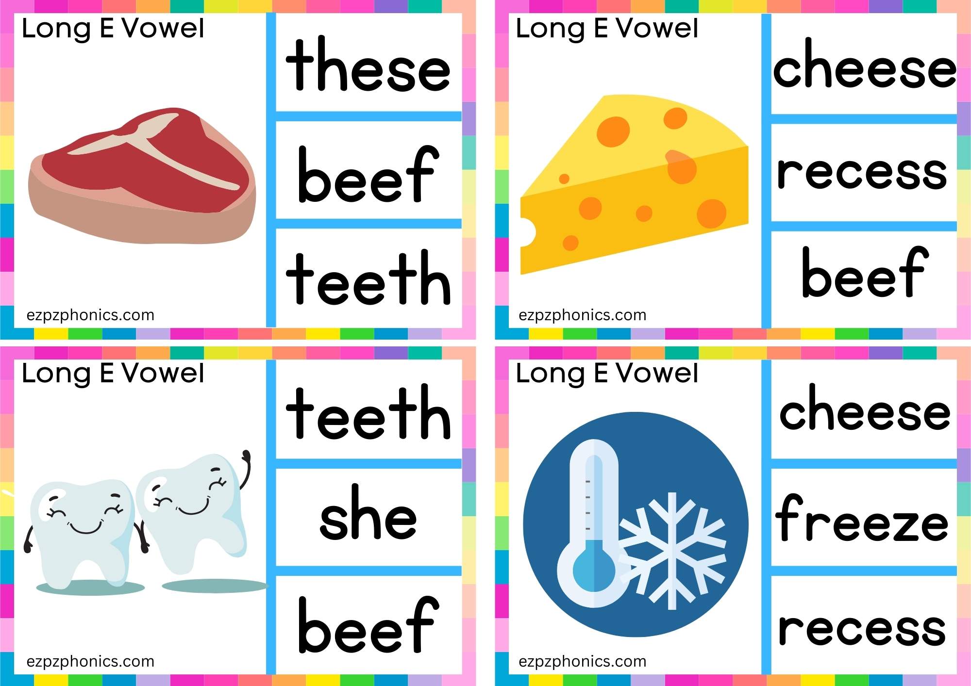 Look at the image and clip the correct word Long e vowel ee words Clip cards group 2